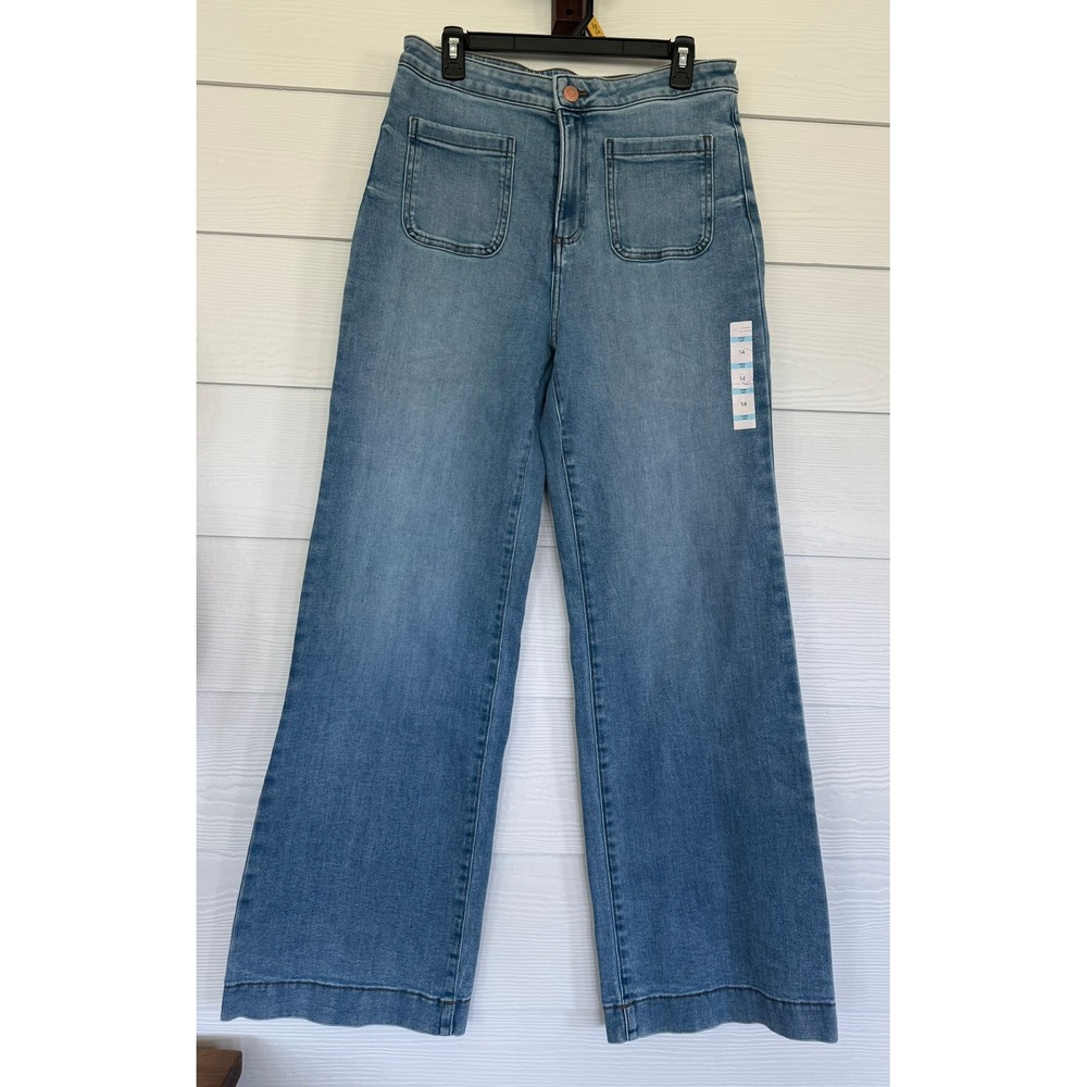 #D- 058- LC Lauren Conrad Wide Leg Jeans Light Wash Blue High Rise Patch Pocket